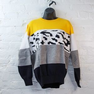 OnlyPuff Women Knitted Sweater Striped Long-Sleeve Leopard Pullover Top